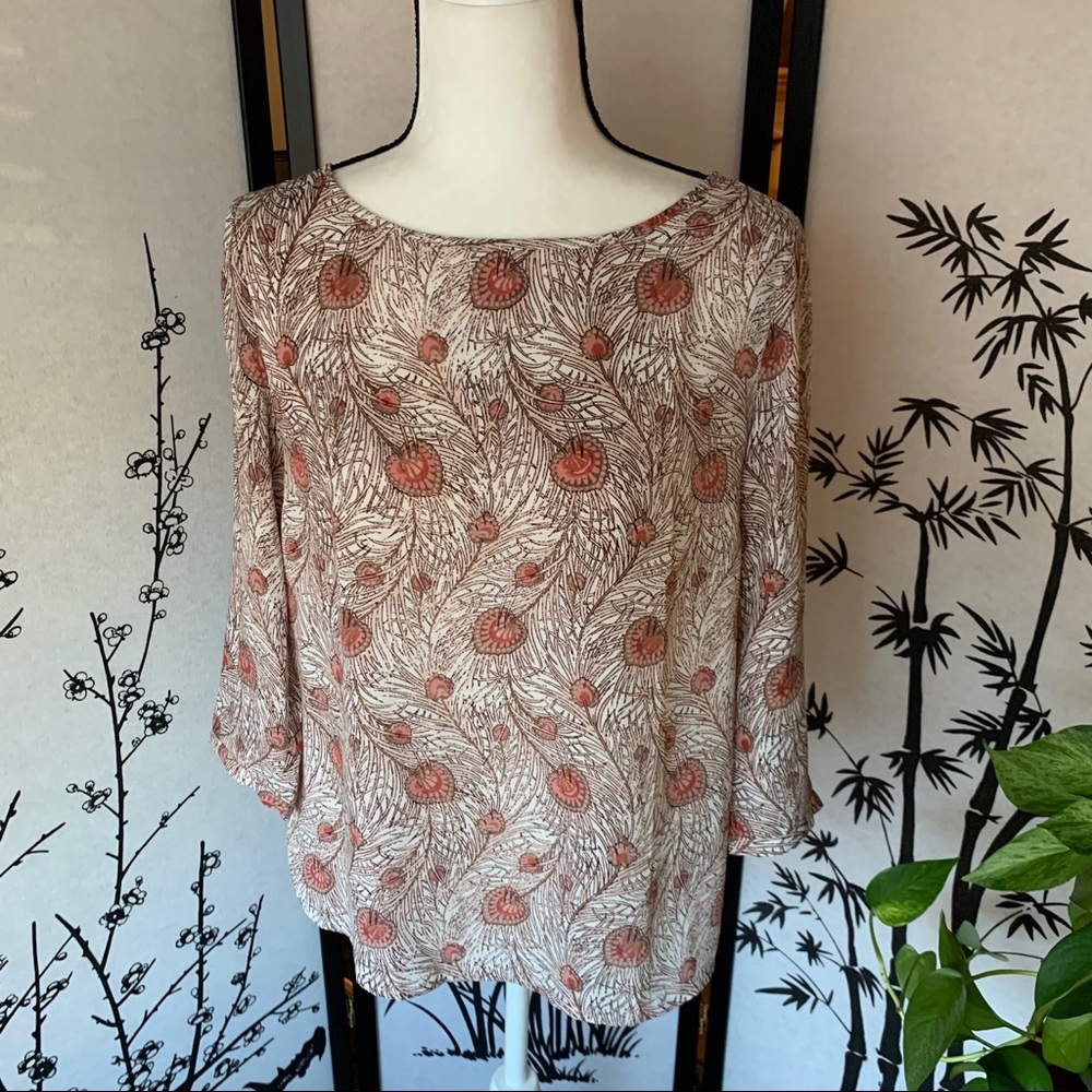 LOFT | Peacock Feather Design Blouse Size MP